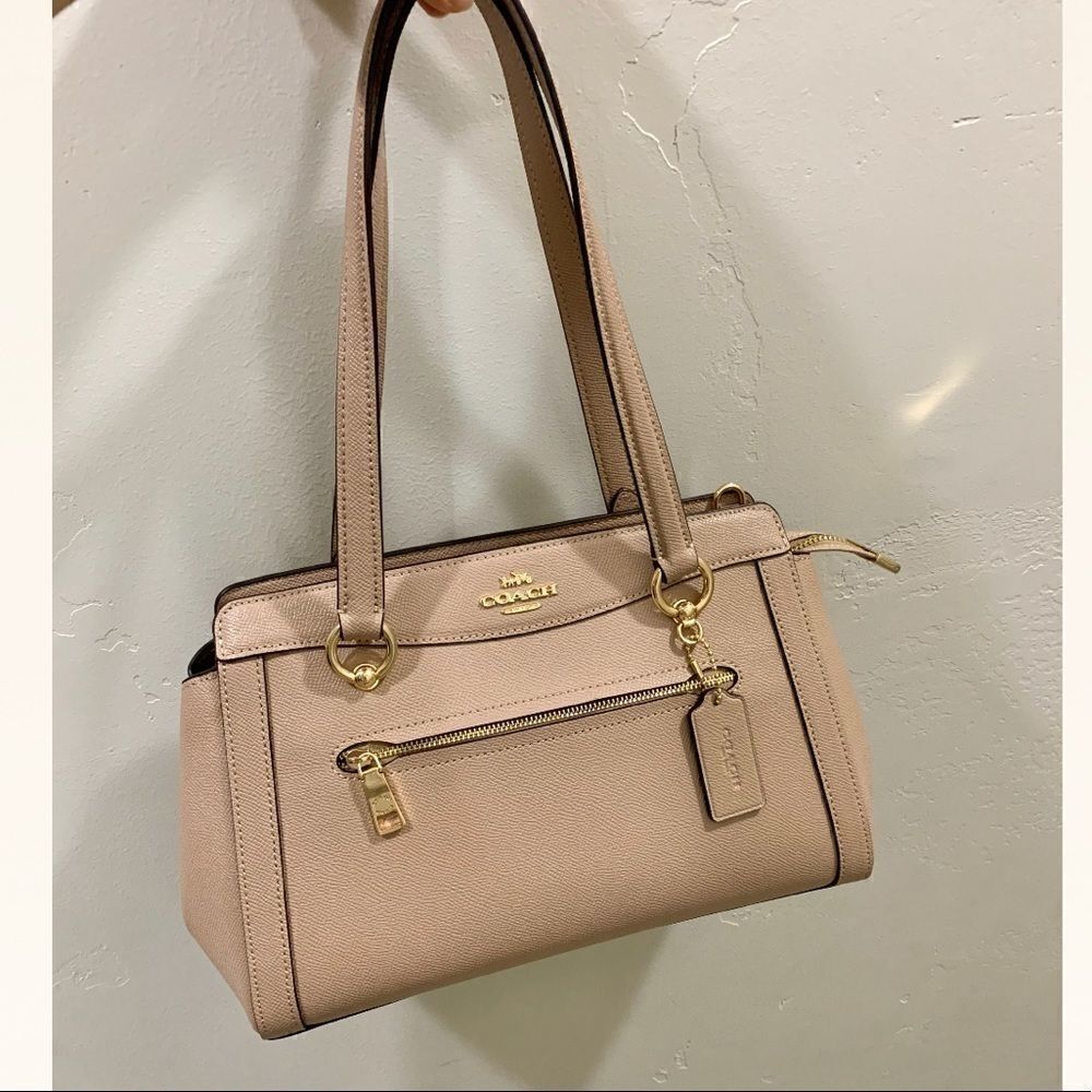 Coach Blush Pink Saffiano Leather Satchel with Gold Hardware